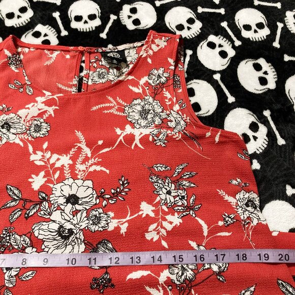 BOBEAU Dark salmon pink black white floral print sleeveless shirt ~ MEDIUM LARGE - Picture 7 of 13